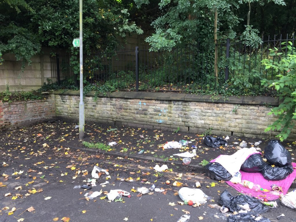 Trash strewn in the street