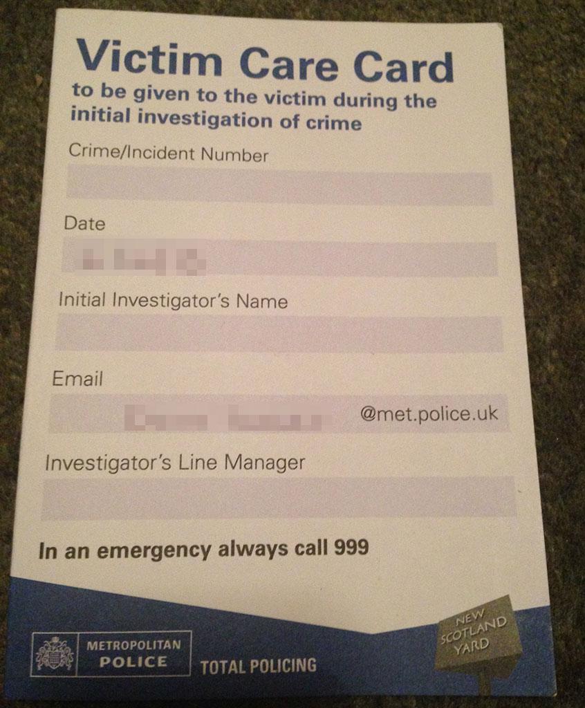 Victim care card