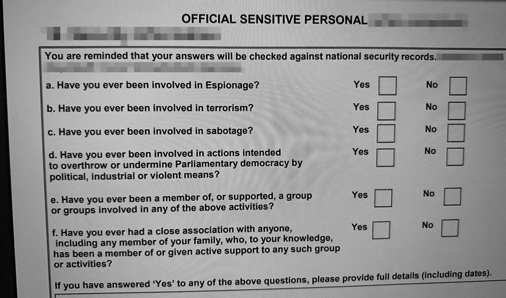 Security vetting form