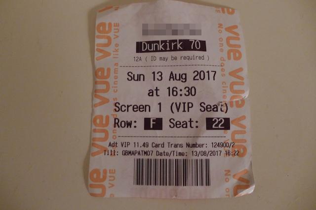 Dunkirk IMAX ticket stub